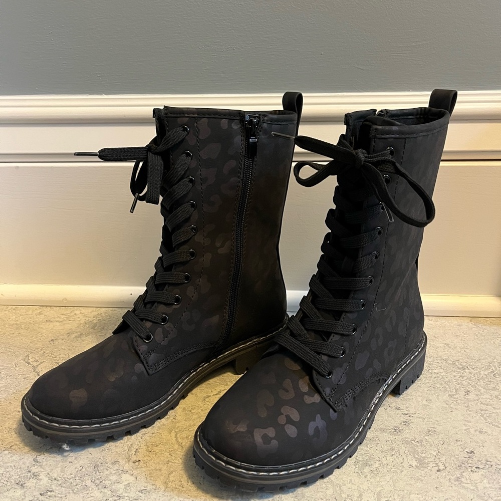 NIB Corky’s Black Leopard Print Women's Combat Boots - NIB